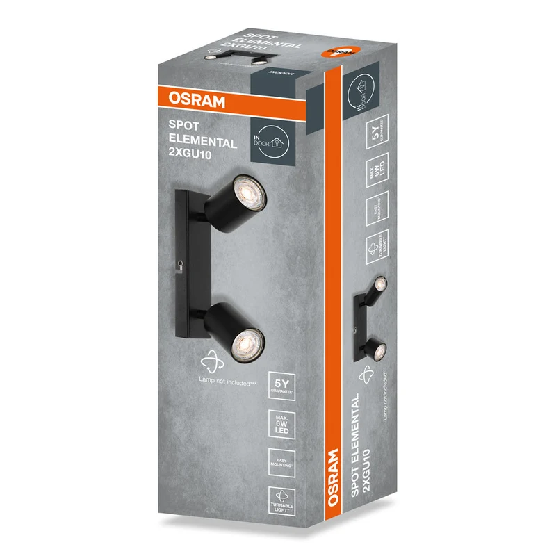 OSRAM Spot LED 2 points ELEMENTAL Noir, lampe, 2xGU10, noir, 21 x 13,8 x 6,5 cm