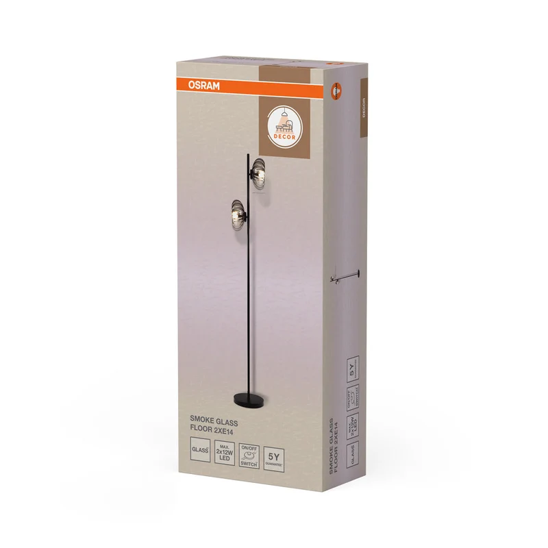 OSRAM DECOR Smoke Glass Lampadaire 2xE14 Noir