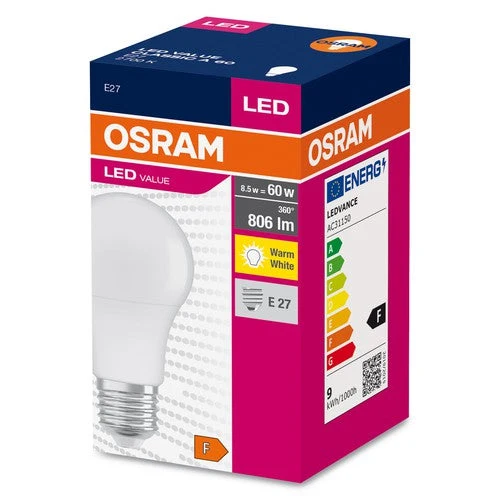OSRAM LED VALUE CLASSIC A Lampe 60 FR 8,5 W/2700 K E27, blanc chaud