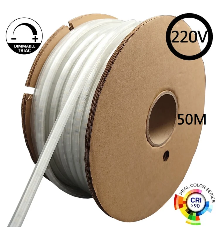 Bande LED 220V, 120 LED/m, IP65, coupe tous les 50 cm, dimmable