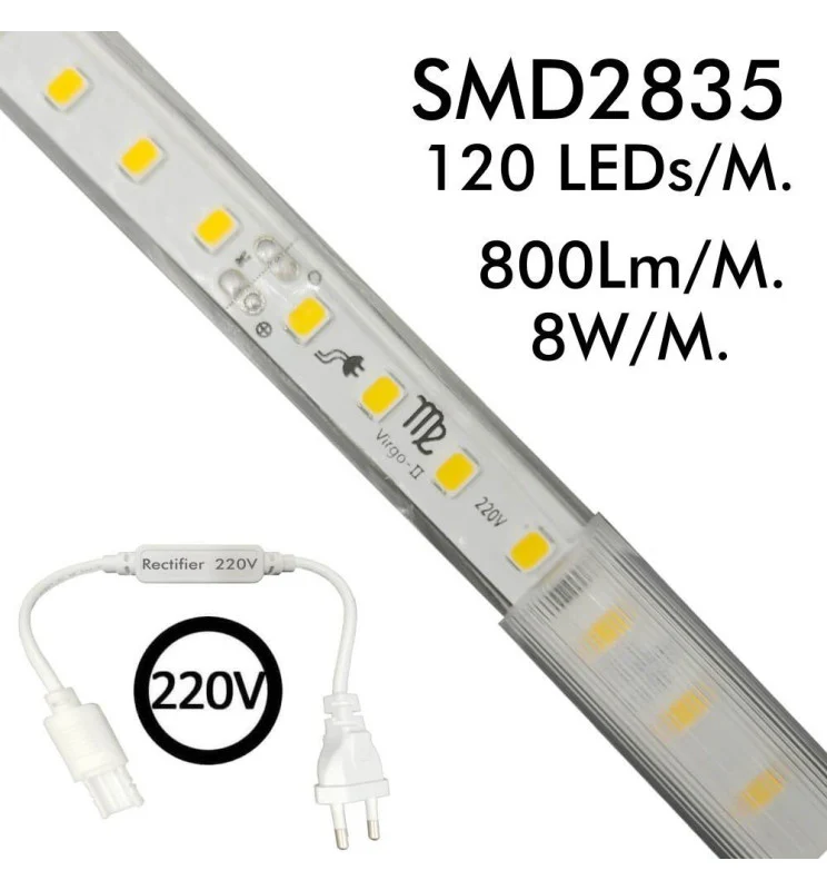 Bande LED 220V, 120 LED/m, IP65, coupe tous les 50 cm, dimmable