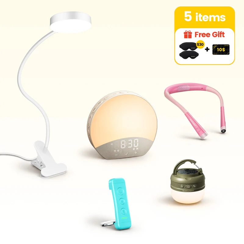 Glocusent Complete Lighting Bundle – 5-Piece Home, Outdoor & Sleep Collection