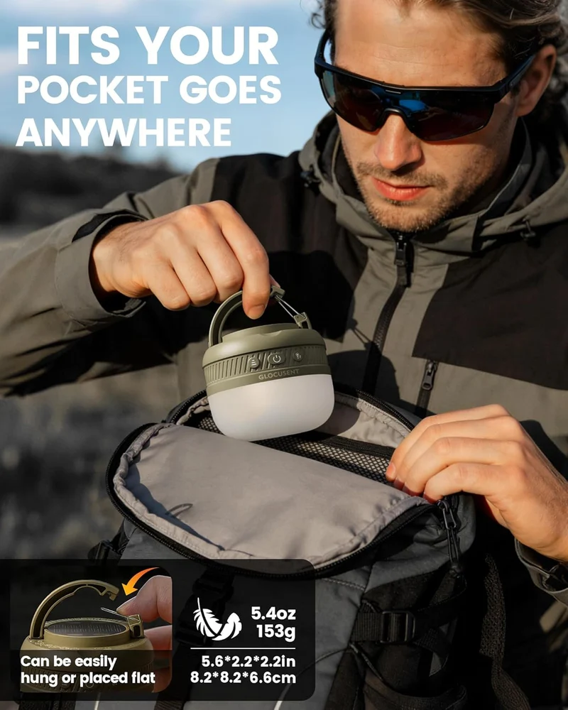 Glocusent Solar Rechargeable Pocket Camping Lantern