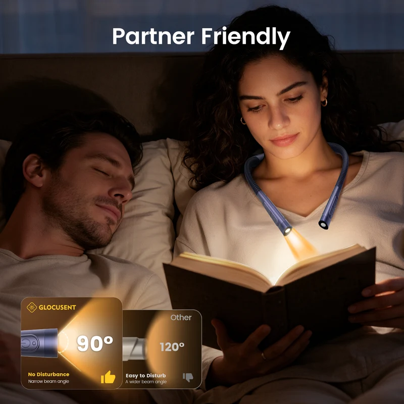 Glocusent Newly Upgraded Slimmer LED Neck Reading Light