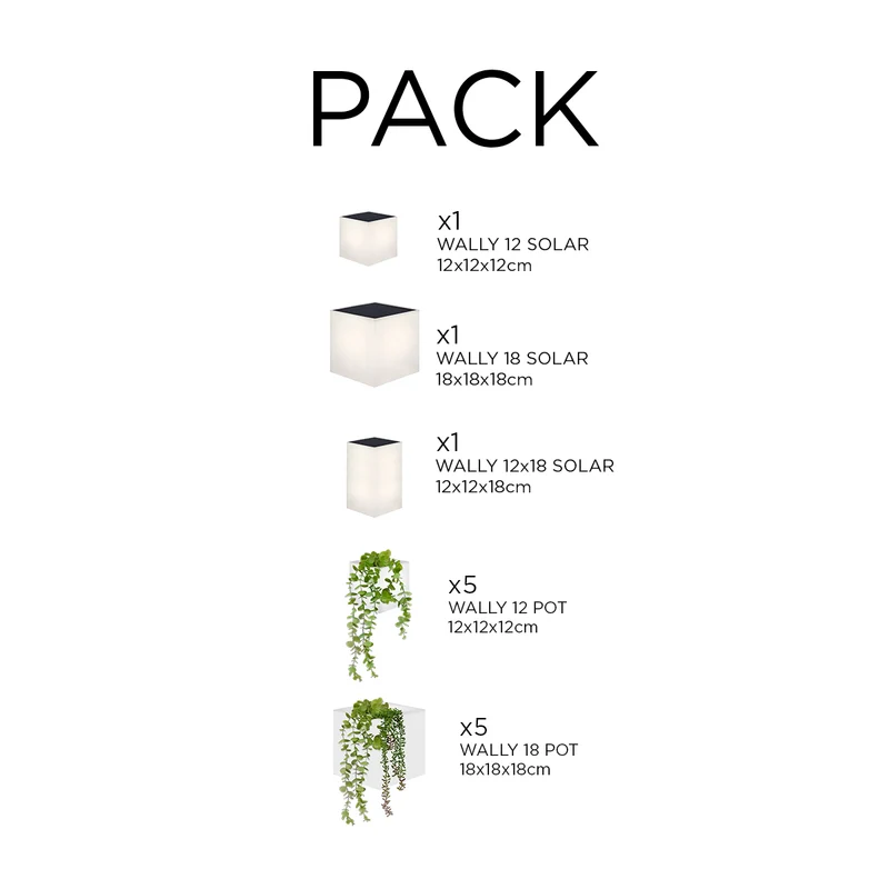 Pack Appliques Murales Solaires WALLY + Pots Muraux | Éclairage et Jardin Vertical Durable