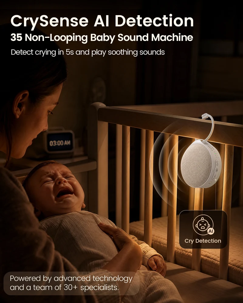 Glocusent Sound Machine N20 Baby CrySense with 35 Non-Looping Soothing Sounds