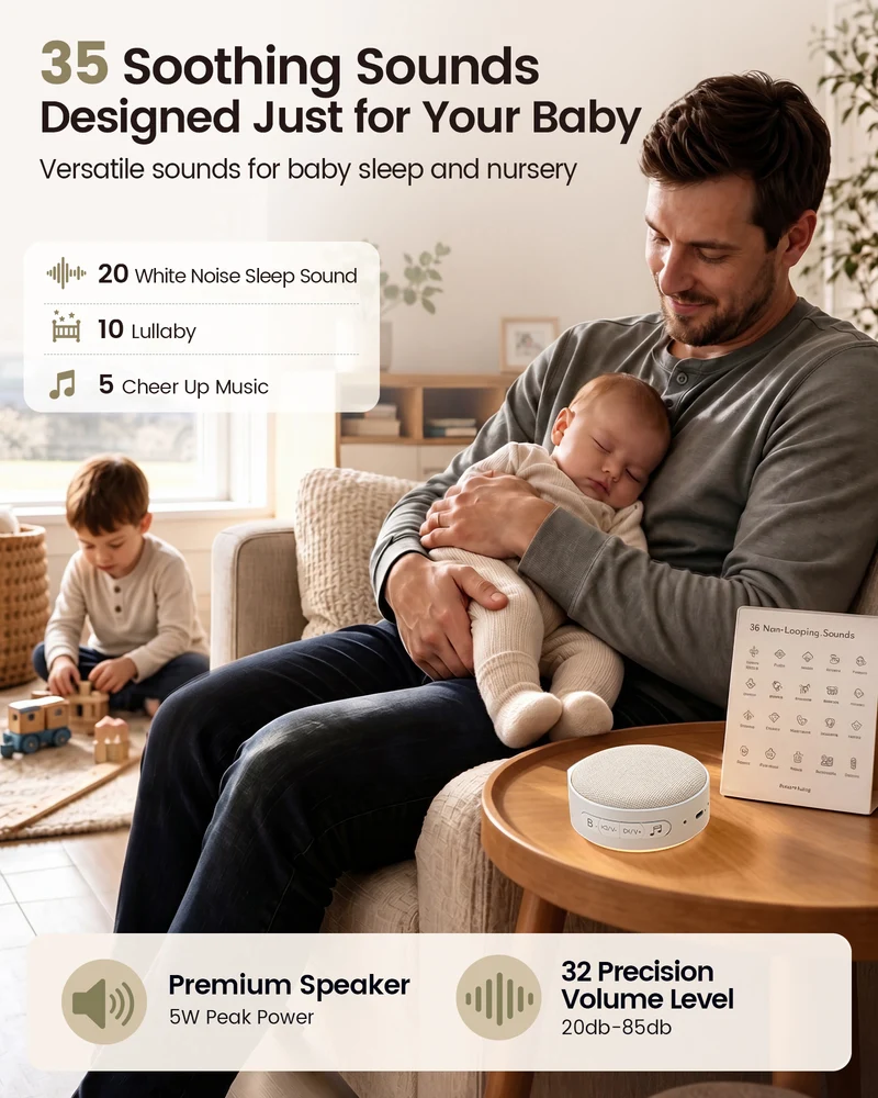 Glocusent Sound Machine N20 Baby CrySense with 35 Non-Looping Soothing Sounds