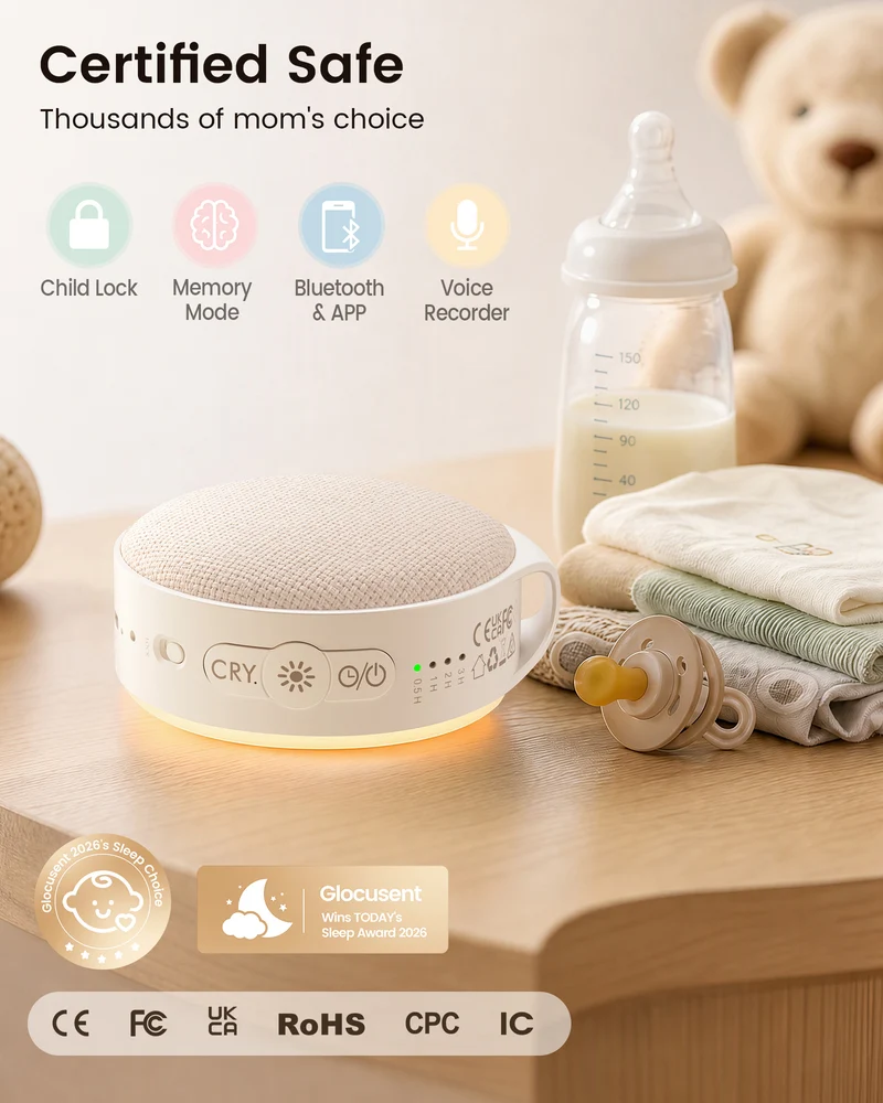 Glocusent Sound Machine N20 Baby CrySense with 35 Non-Looping Soothing Sounds