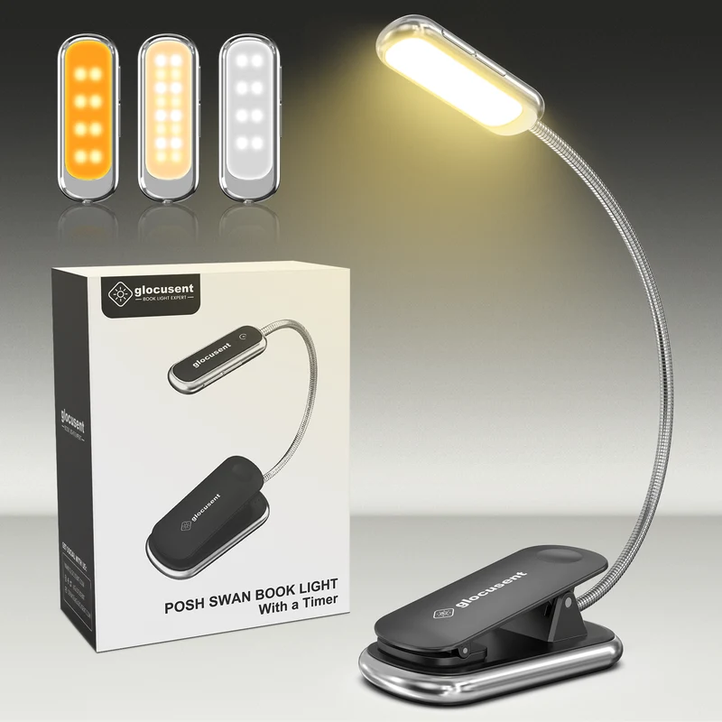 Glocusent Posh Premium Book Light for Reading in Bed with Timer U.S. Only