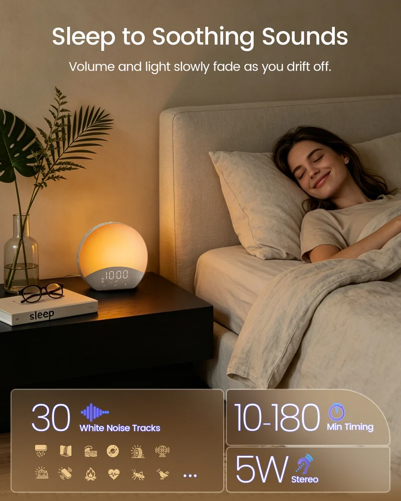 Glocusent Sunrise Alarm N17 with Fabric Finish & White Noise