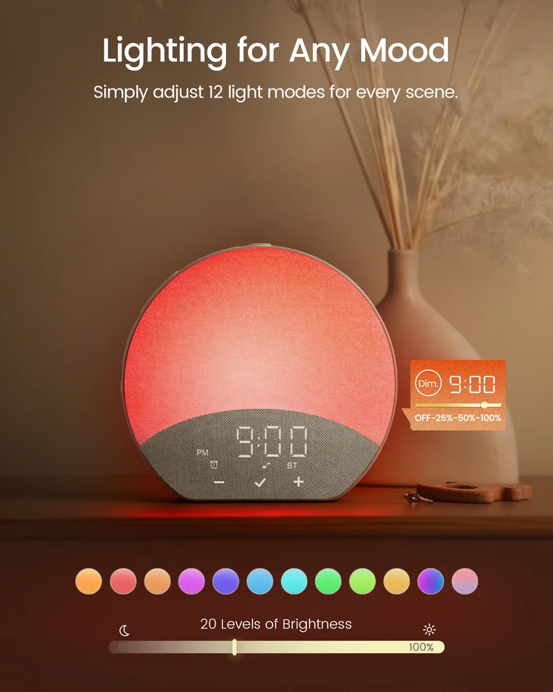 Glocusent Sunrise Alarm N17 with Fabric Finish & White Noise
