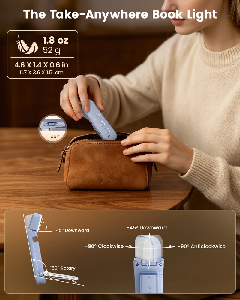 Glocusent Pro Max 12 LED Bookmark Style Reading Light Add Travel Lock