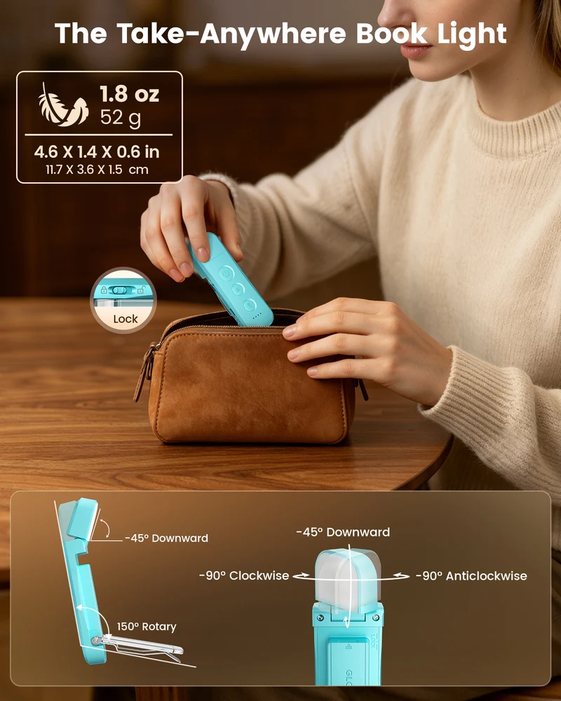 Glocusent Pro Max 12 LED Bookmark Style Reading Light Add Travel Lock