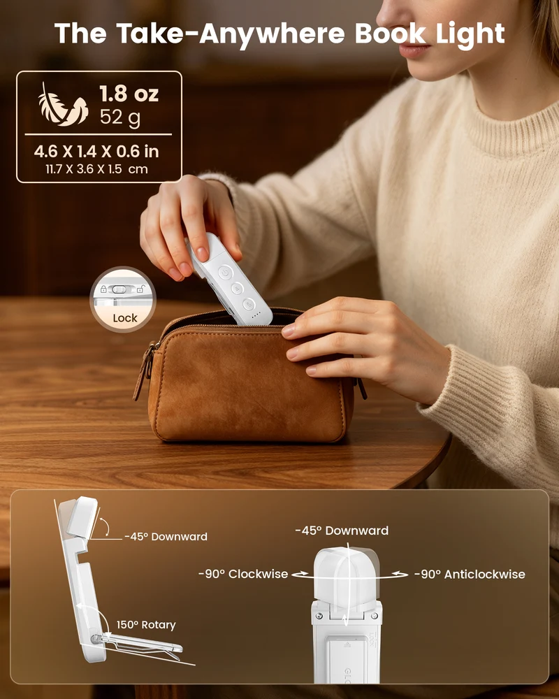 Glocusent Pro Max 12 LED Bookmark Style Reading Light Add Travel Lock