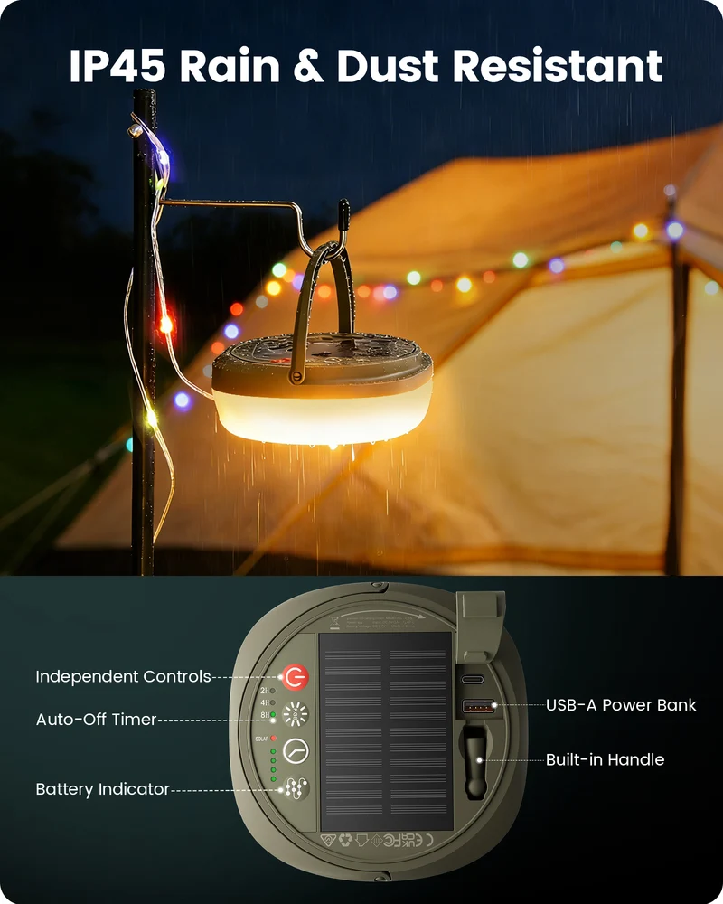 Glocusent 22 Modes Solar Camping String Lights