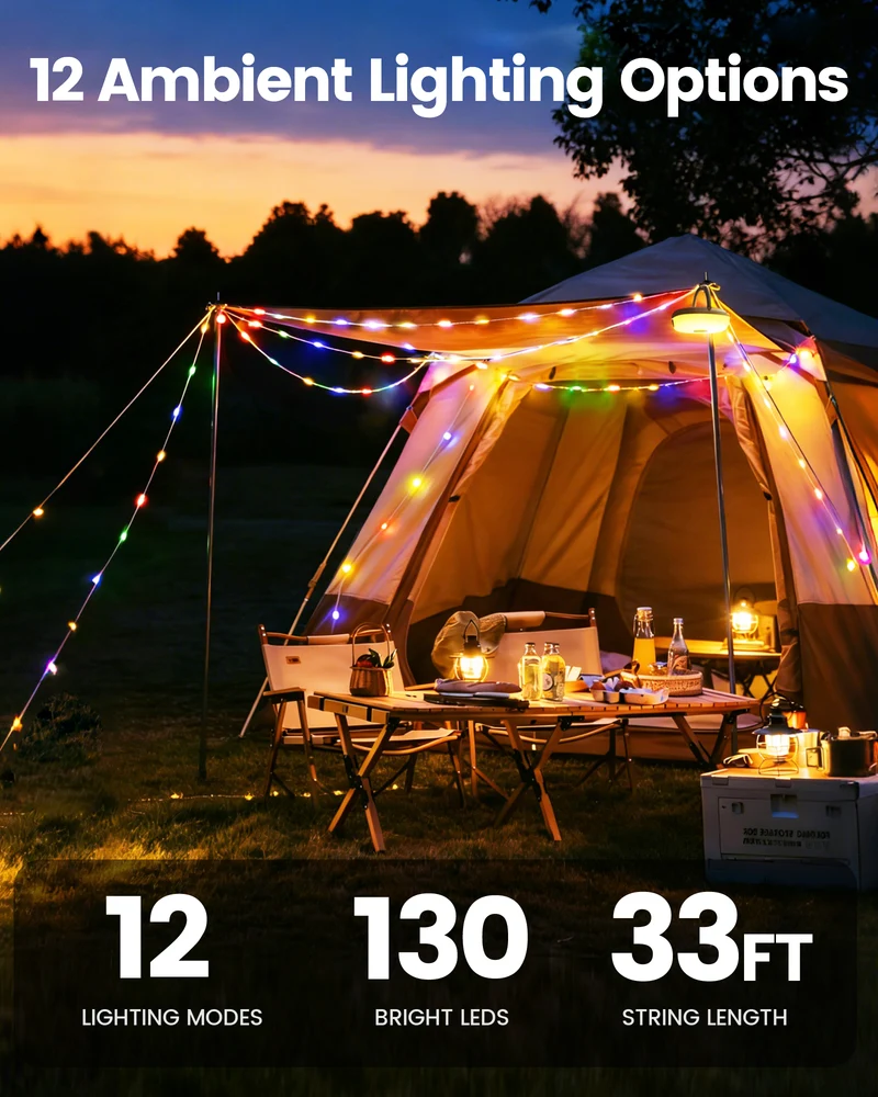 Glocusent 22 Modes Solar Camping String Lights