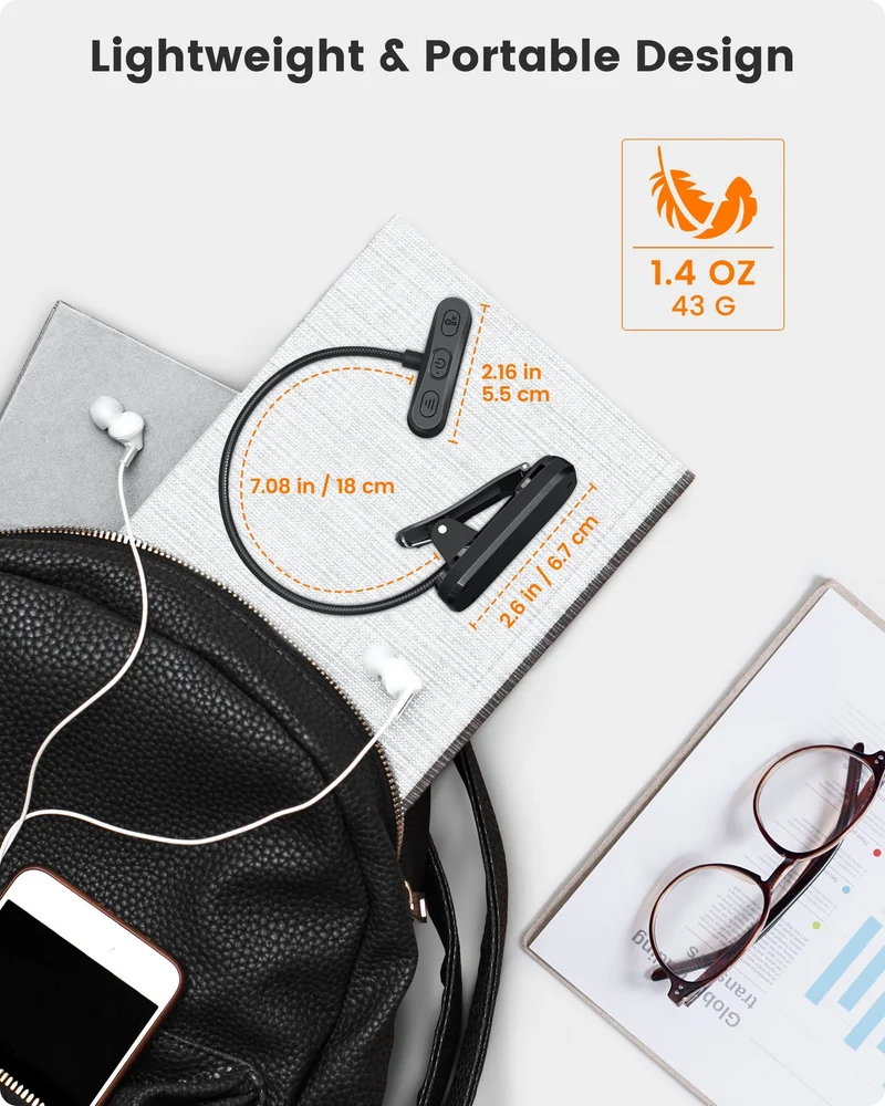 Glocusent Horizontal ET-head Amber Book Light with CRI 95 for Book Lovers