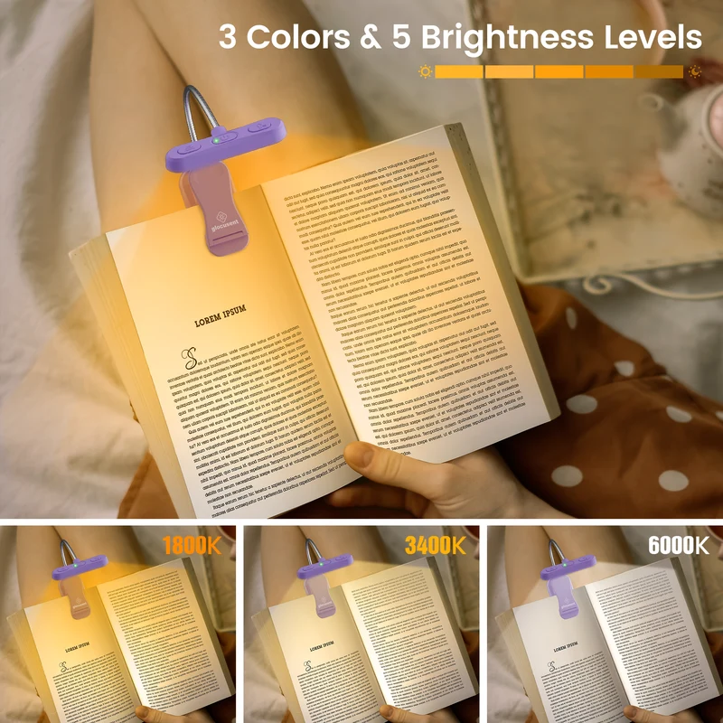 Glocusent Horizontal ET-head Amber Book Light with CRI 95 for Book Lovers