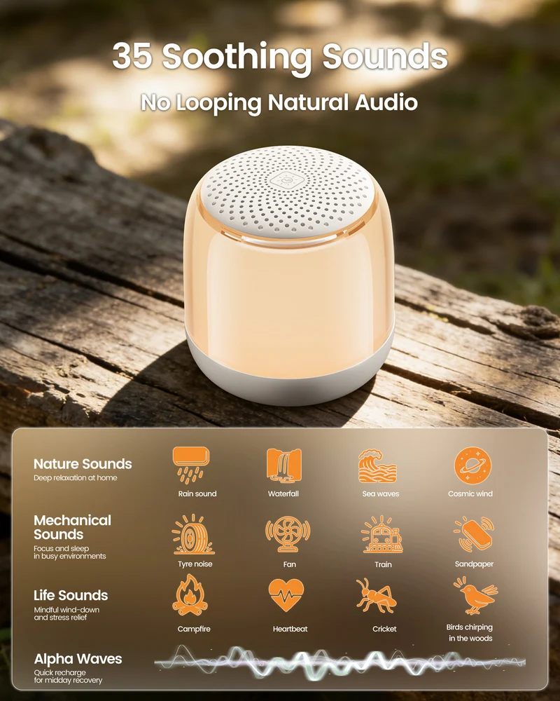 Glocusent Mini Sound Machine N18 for Better Sleep Lighting+