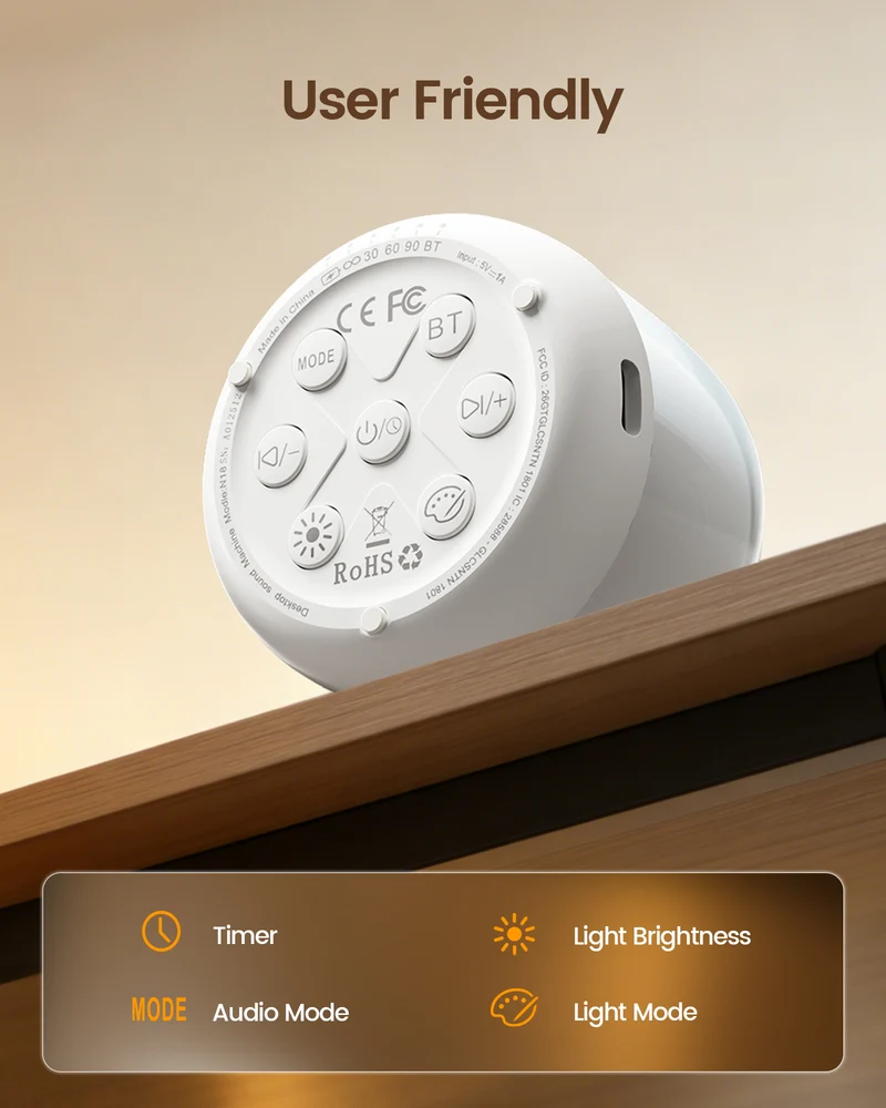 Glocusent Mini Sound Machine N18 for Better Sleep Lighting+