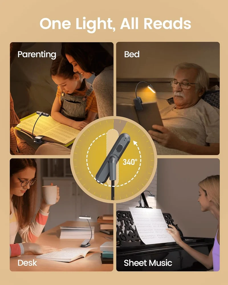Glocusent Rotatable Clip on Book Light U.S. Only