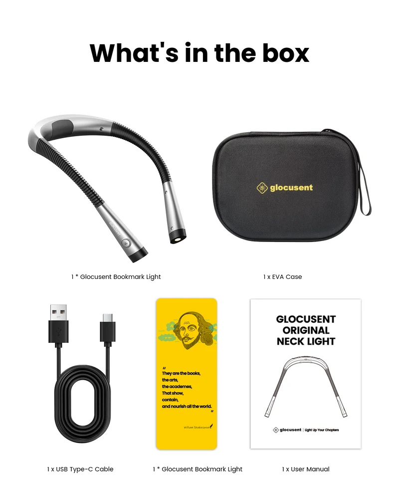 Glocusent LED Neck Reading Light with a EVA Case
