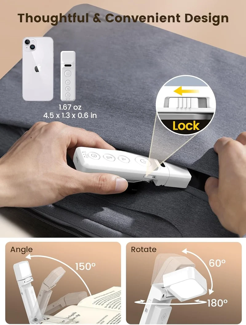 Glocusent Upgraded Bookmark Style Reading Light Type-C & Timer