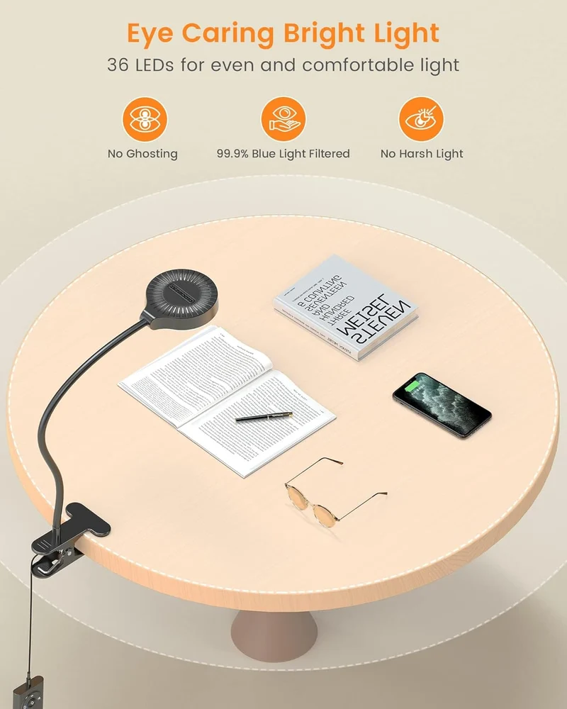 Glocusent 36 LED Clip-on Reading Light for Desk, Headboard & Computer with Remote U.S. Only