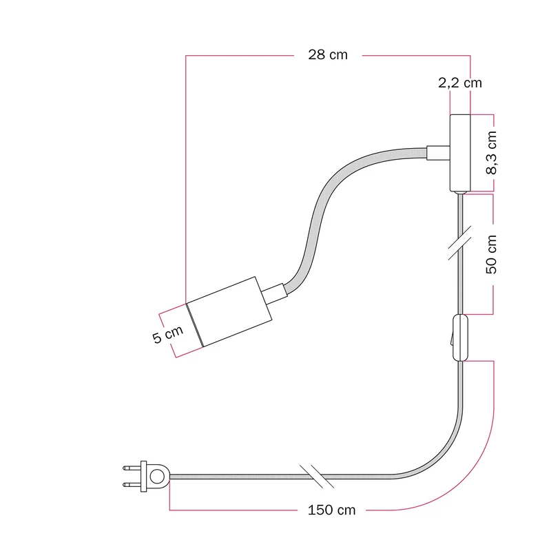 Lampe avec Fiche et bras articulé, Spot Spotlight GU10 Bispot - Titane satiné / Noir