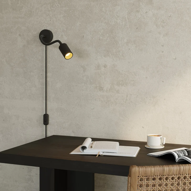 Lampe avec Fiche et bras articulé, Spot Spotlight GU10 Bispot - Noir