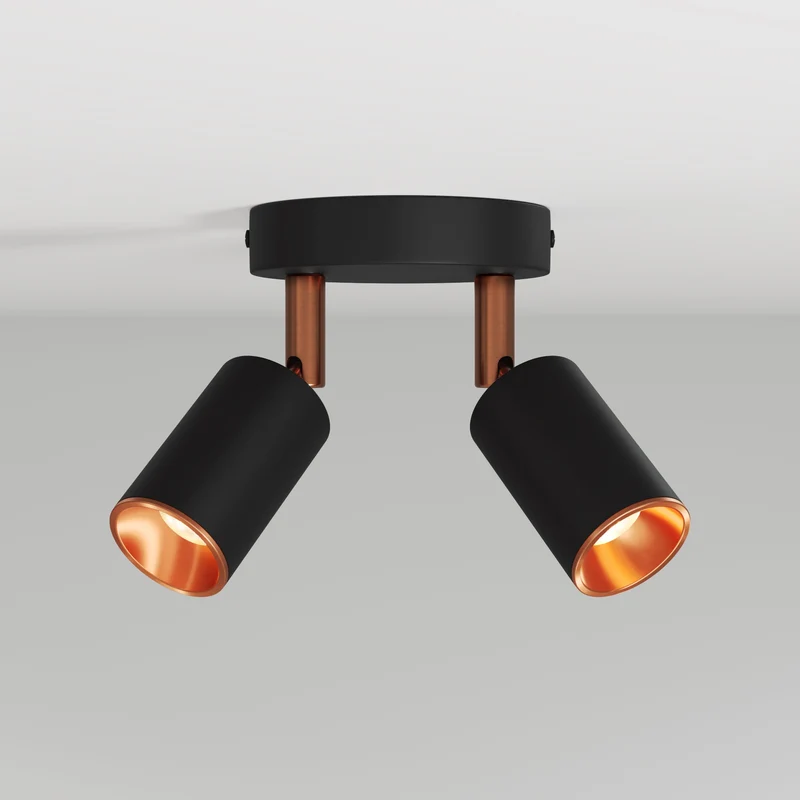 Applique ou plafonnier avec 2 Spots GU10 Bispot orientables - Noir / Cuivre satiné