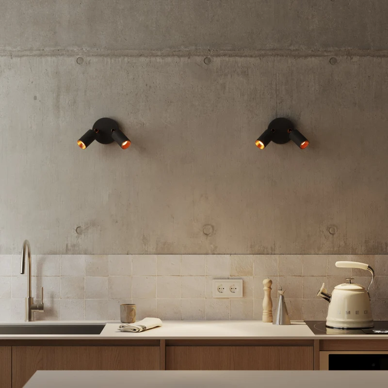 Applique ou plafonnier avec 2 Spots GU10 Bispot orientables - Noir / Cuivre satiné
