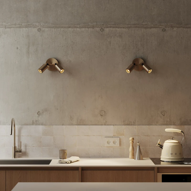 Lampe murale ou plafond avec 2 Spots GU10 Bispot orientables - Bronze satiné / Noir