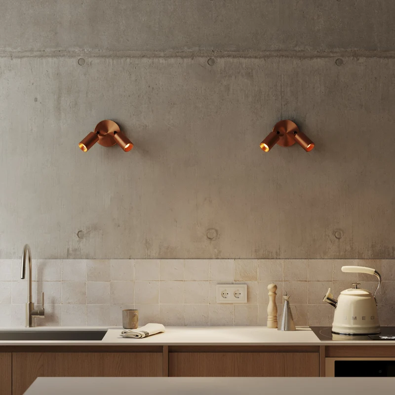 Lampada da parete o soffitto con 2 faretti GU10 Bispot orientabili - Rame satinato