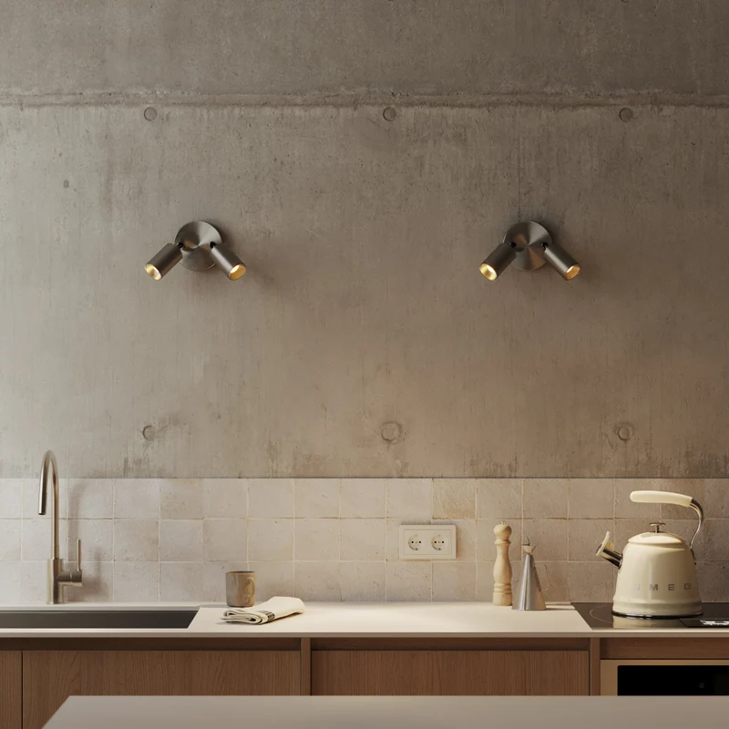 Lampada da parete o soffitto con 2 faretti GU10 Bispot orientabili - Titanio satinato
