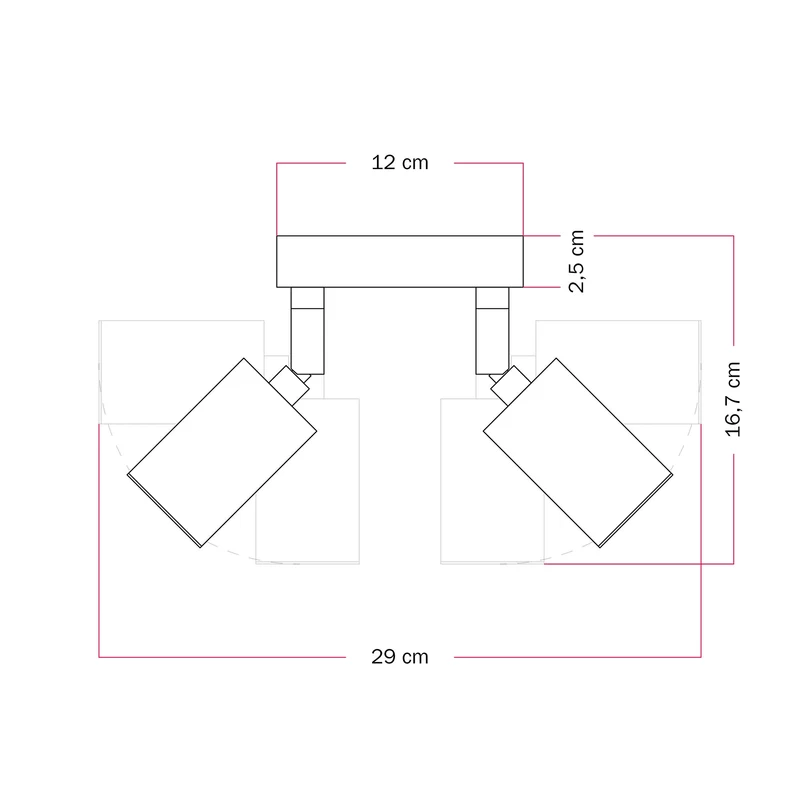 Lampe murale ou de plafond avec 2 Spots GU10 Bispot orientables - Blanc mat