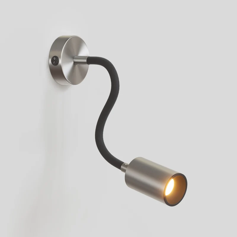 Applique ou plafonnier avec Spot GU10 Bispot et bras orientable Flex 30 cm - Titane satiné / Noir