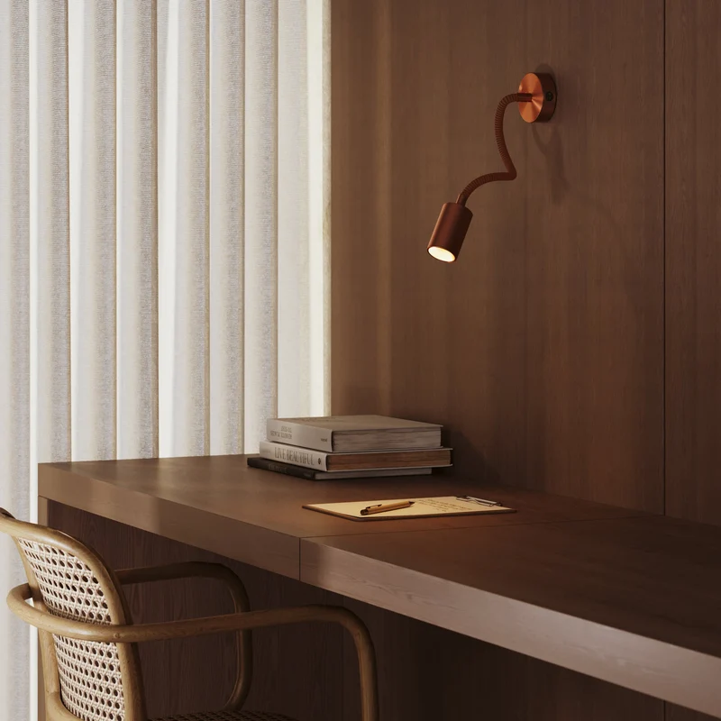 Applique ou plafonnier avec Spot GU10 Bispot et bras orientable Flex 30 cm - Cuivre satiné