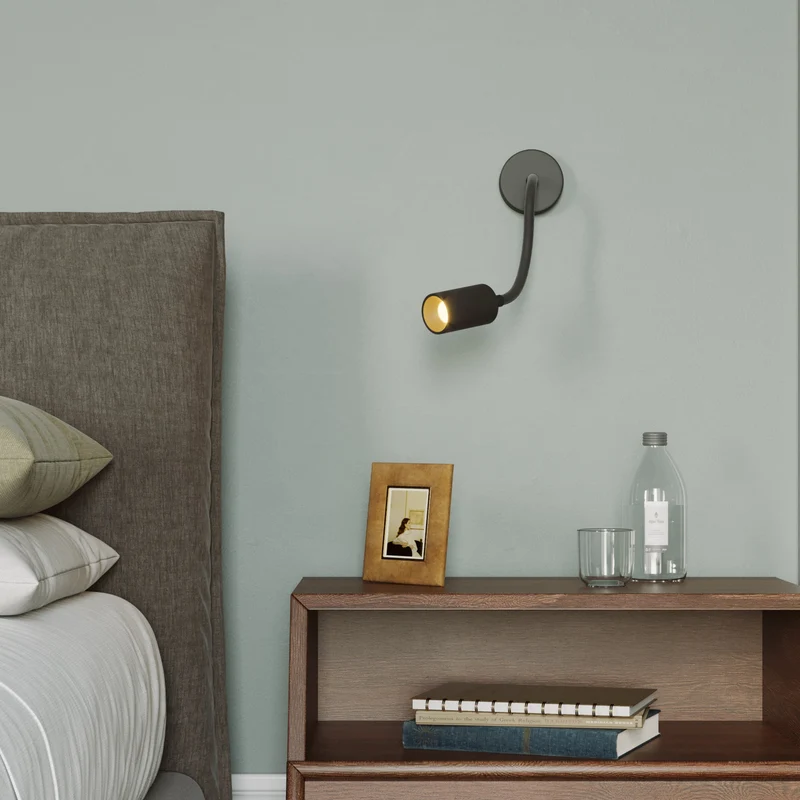 Applique ou plafonnier avec Spot GU10 Bispot et bras orientable Flex 30 cm - Noir