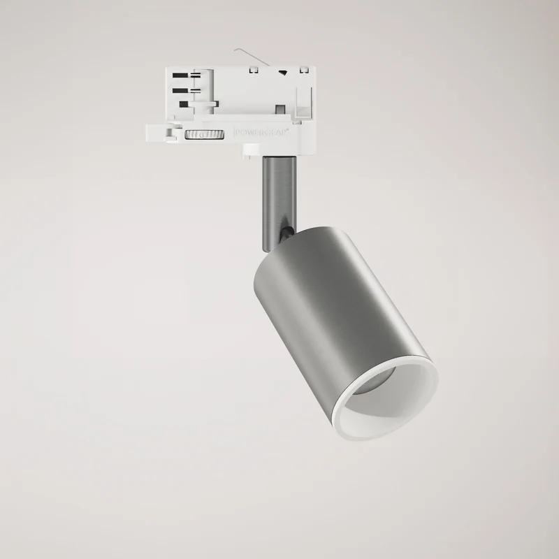 Spot orientable Bispot pour système sur rail - Titane satiné / Blanc mat
