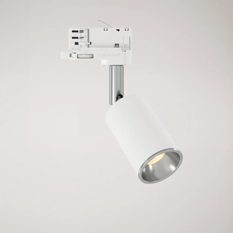 Spot orientable Bispot pour système sur rail - Blanc mat / Chrome