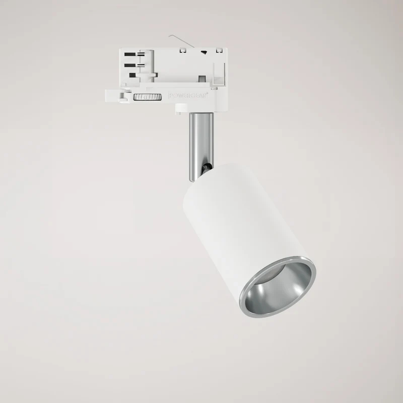 Spot orientable Bispot pour système sur rail - Blanc mat / Chrome