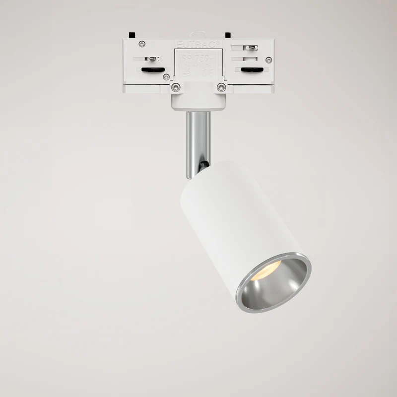 Spot orientable Bispot pour système sur rail - Blanc mat / Chrome