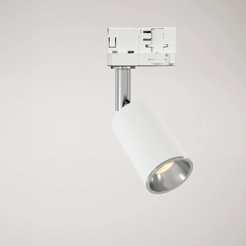 Spot orientable Bispot pour système sur rail - Blanc mat / Chrome