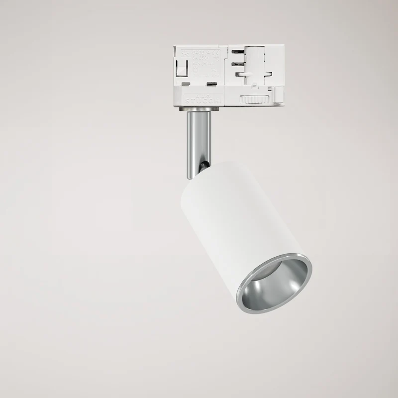 Spot orientable Bispot pour système sur rail - Blanc mat / Chrome