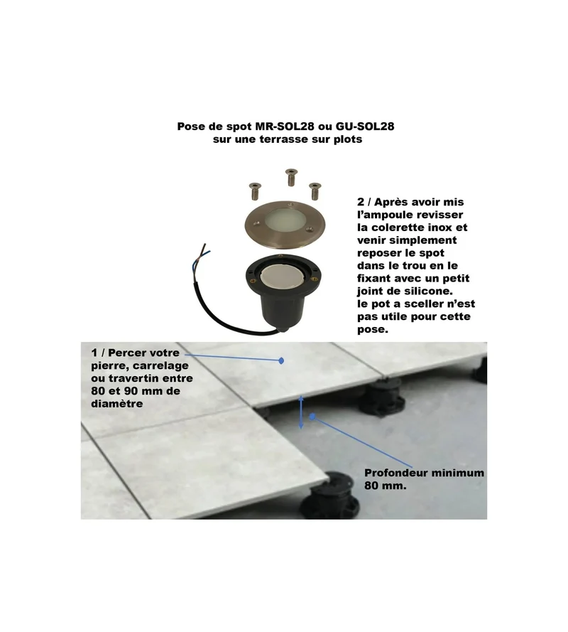 Lot de 6 spots encastrables de sol 12V GU5.3 INOX 316 IP67 - Diam 10 cm