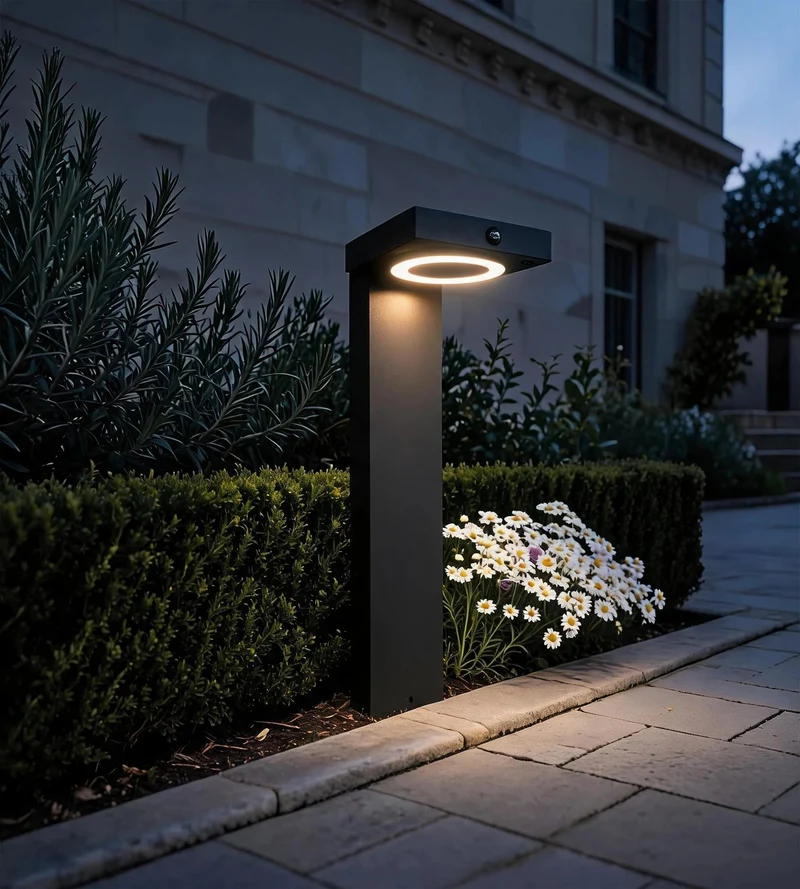 Borne solaire extérieure LED LUCENT noire 50 cm avec détecteur