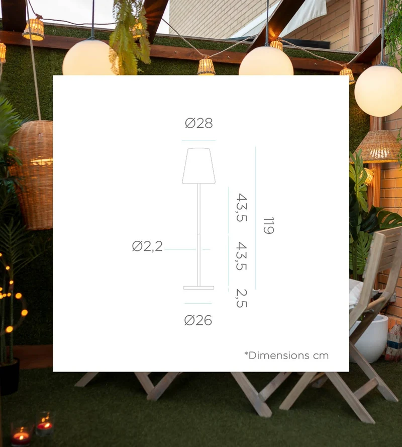 Lampe solaire à poser LOLA SLIM - Éclairage blanc et multicolore réglable - 120cm