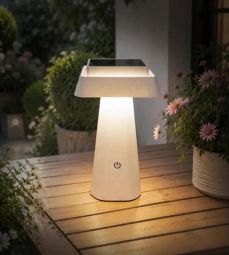 Lampe de table solaire LED RITA blanche - 3 modes d'éclairage 70 à 370 lumens - Tactile - Prise USB