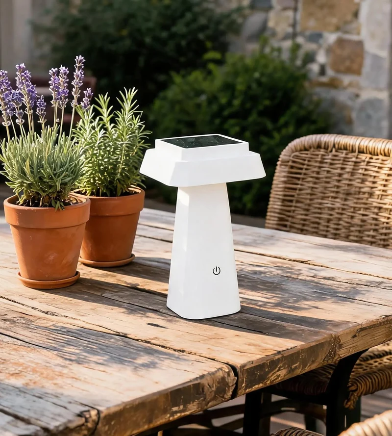 Lampe de table solaire LED RITA blanche - 3 modes d'éclairage 70 à 370 lumens - Tactile - Prise USB
